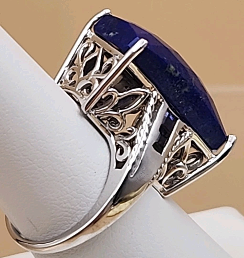 Faceted Lapis Lazuli/Sterling Silver Filagree Ring Size 7