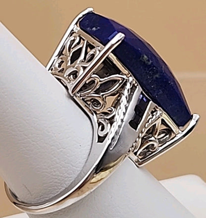 Faceted Lapis Lazuli/Sterling Silver Filagree Ring Size 7