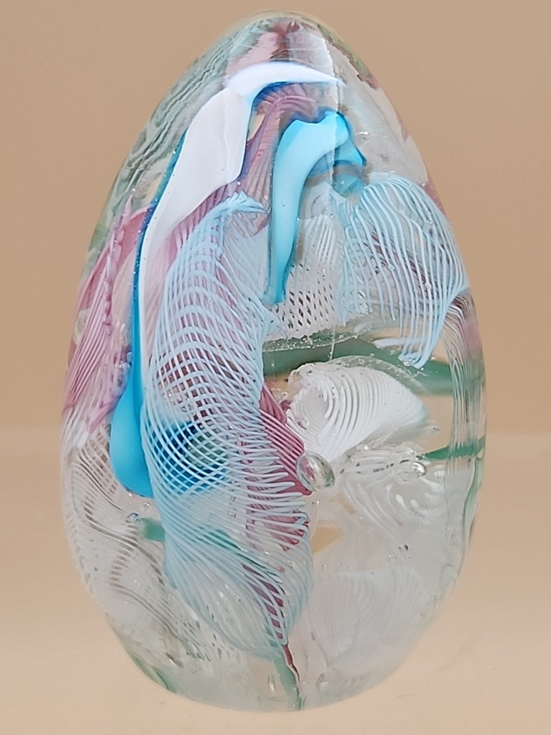 MURANO Italy Fratelli Toso Latticino Millefiori Scramble Pastel Egg Paperweight