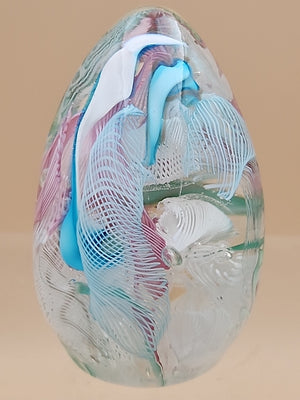 MURANO Italy Fratelli Toso Latticino Millefiori Scramble Pastel Egg Paperweight