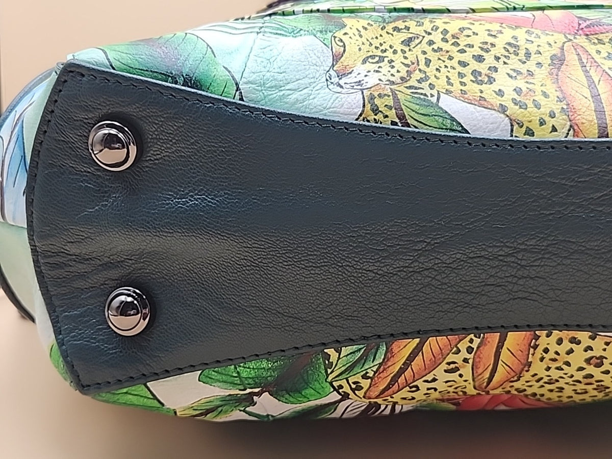 Sharif Hand Painted Jungle Tiger  Leather Hand Bag With  Detachable Crossbody