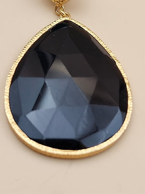 HSN CAROL BRODIE Gold Vermeil Faceted Black & Green Onyx Pear Drop Earrings