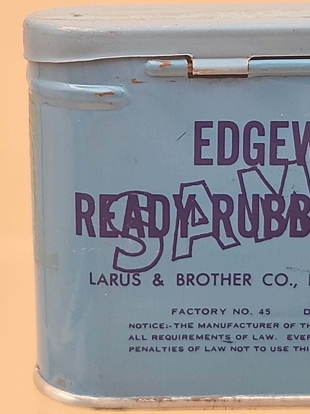 1920's LARUS & BROTHER CO./EDGEWORTH Vintage Advertising Tin Can With Hinged Lid