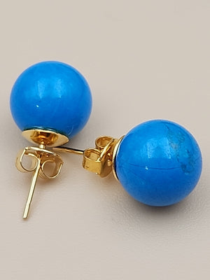 Turquoise 28" Beaded Necklace With Matching 14k Gold Post Stud Earrings