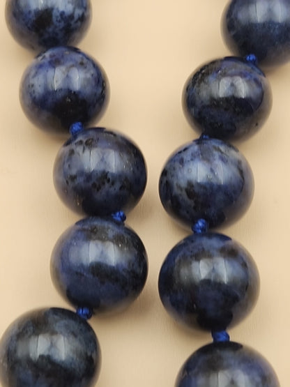 Blue Dumortierite Polished 14mm Bead/Sterling Silver Clasp 17" Necklace