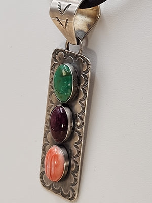 TONY YAZZIE N.A.  NAVAJO Spiny Oyster/Turquoise/Sterling Silver Pendant