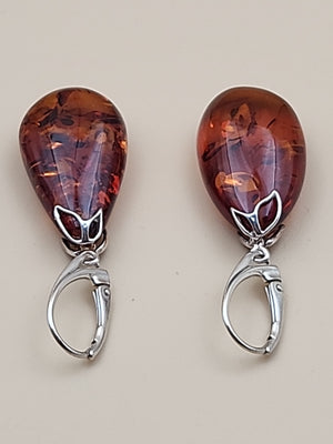 Baltic Cognac Amber/Sterling Silver 1.75" Drop/Dangle Earrings