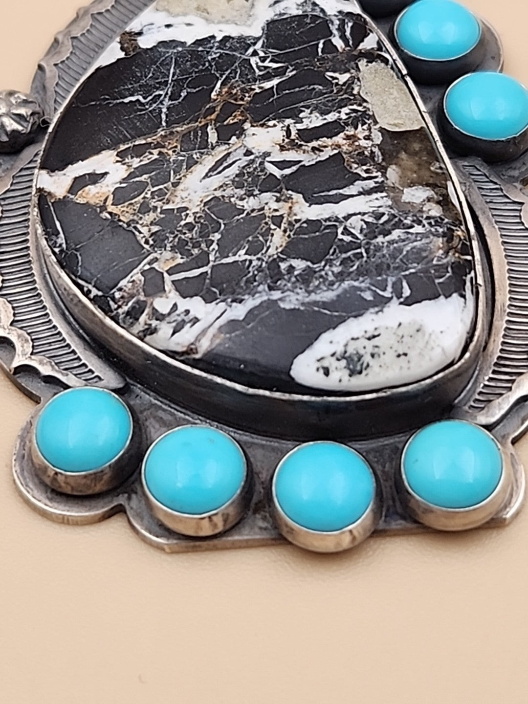 GILBERT PLATERO NAVAJO Sleeping Beauty/ White Buffalo Turquoise/Sterling Pendant