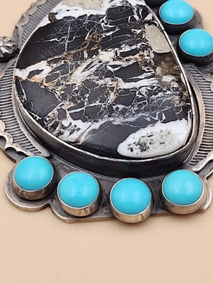 GILBERT PLATERO NAVAJO Sleeping Beauty/ White Buffalo Turquoise/Sterling Pendant