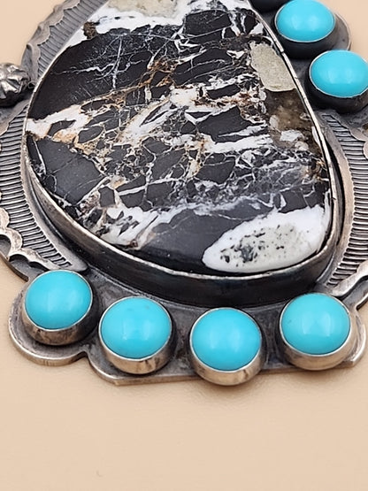 GILBERT PLATERO NAVAJO Sleeping Beauty/ White Buffalo Turquoise/Sterling Pendant