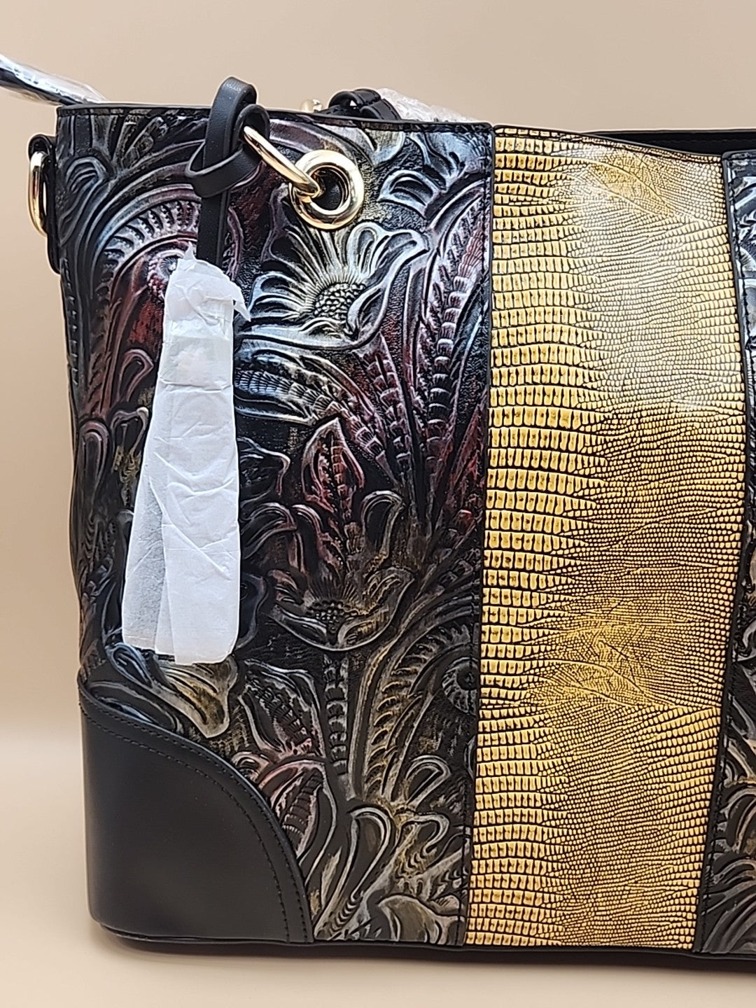 M.C. Textured Leather Multi Color Handbag