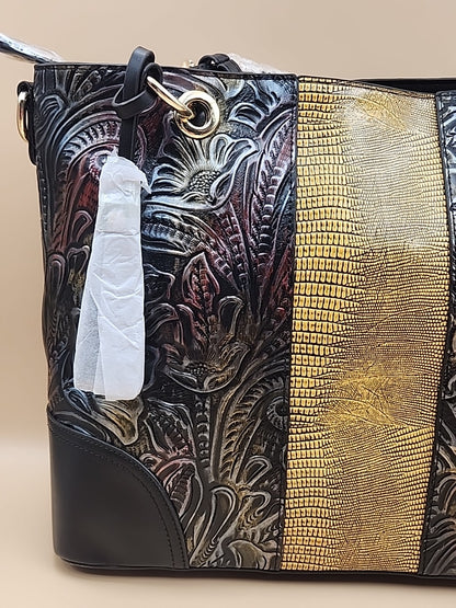 M.C. Textured Leather Multi Color Handbag