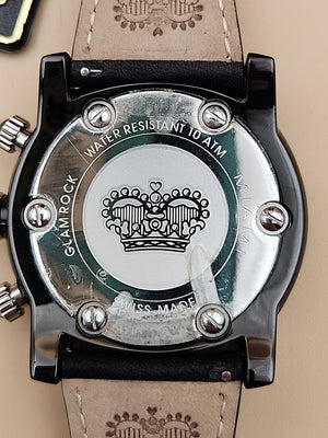 GLAM ROCK Black Leather Miami Chrono 10 ATM Model# 10164 NEW BATTERY