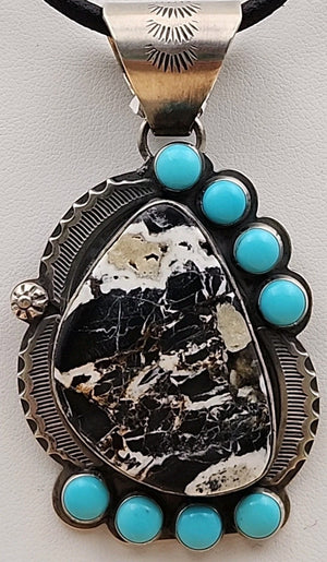 GILBERT PLATERO NAVAJO Sleeping Beauty/ White Buffalo Turquoise/Sterling Pendant