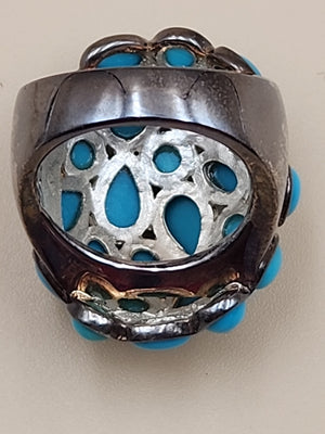 MICHAEL DAWKINS Sterling Silver Sleeping Beauty Turquoise Cluster Ring Size 7