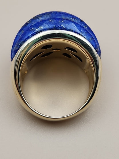 ROSS SIMONS Carved Lapis Lazuli/18k Over Sterling Dome Ring Size 7