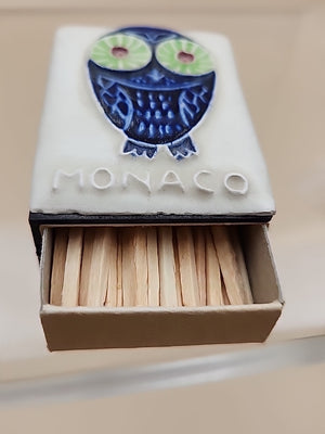 Ceramic Topped Vintage Matchbox Cover With Wood Matches From Monaco
