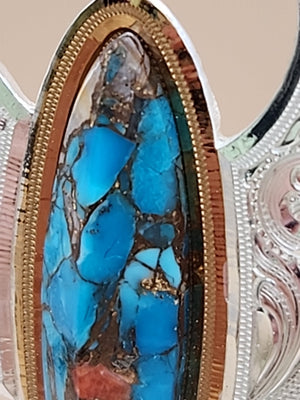 Chrysocolla Shattuckite/ Engraved Sterling Silver Hoop Style Dangle Earrings