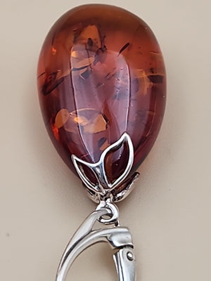 Baltic Cognac Amber/Sterling Silver 1.75" Drop/Dangle Earrings