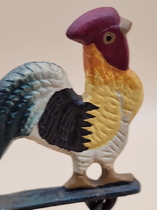 Vintage Cast Iron Painted Rooster Dinner Bell 6.5” Tall Door Bell