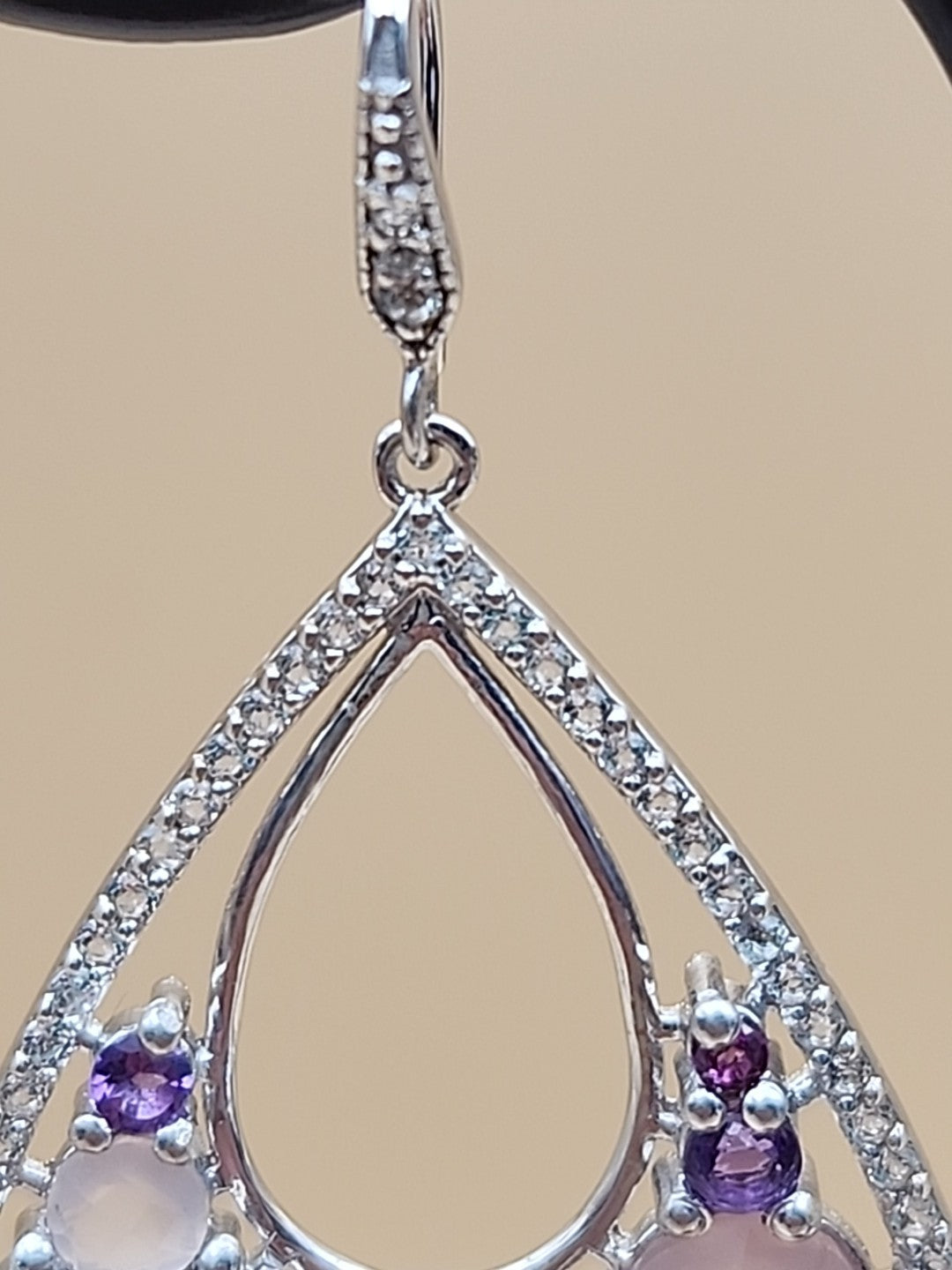 Amethyst/Rose Quartz/White Quartz/Sterling Silver Teardrop Drop/Dangle Earrings