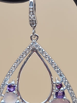 Amethyst/Rose Quartz/White Quartz/Sterling Silver Teardrop Drop/Dangle Earrings