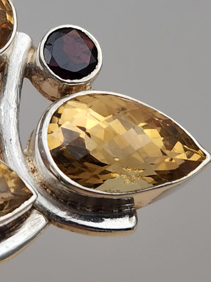 Garnet/Citrine/Sterling Silver Mixed Cut Pendant