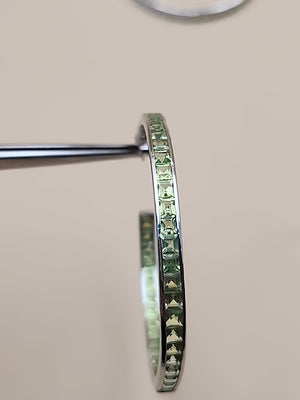 JTV Green Peridot/Sterling Silver/ 2" Channel Set/ Inside Out Hoop Earrings