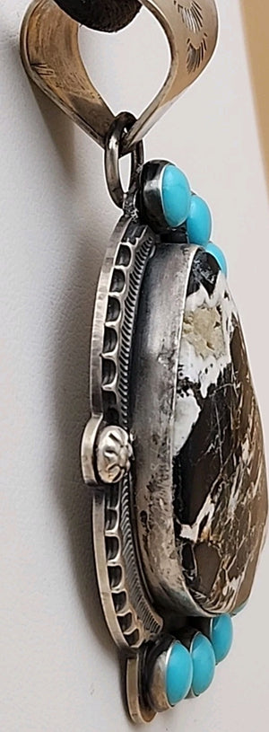 GILBERT PLATERO NAVAJO Sleeping Beauty/ White Buffalo Turquoise/Sterling Pendant