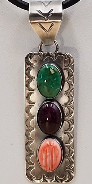 TONY YAZZIE N.A.  NAVAJO Spiny Oyster/Turquoise/Sterling Silver Pendant