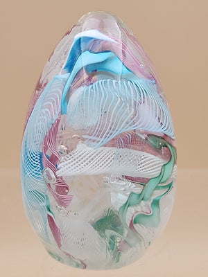 MURANO Italy Fratelli Toso Latticino Millefiori Scramble Pastel Egg Paperweight