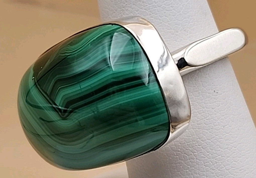 DESERT ROSE TRADING Chunky Square Congo Malachite/Sterling Silver Ring Size 7