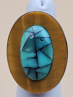 Chalcedony/Tigers Eye/Sterling Silver Ring Size 5