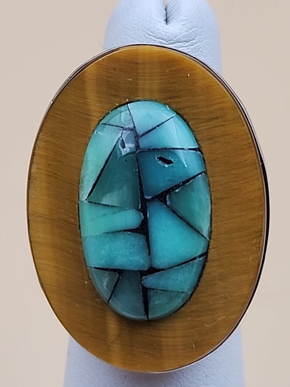 Chalcedony/Tigers Eye/Sterling Silver Ring Size 5