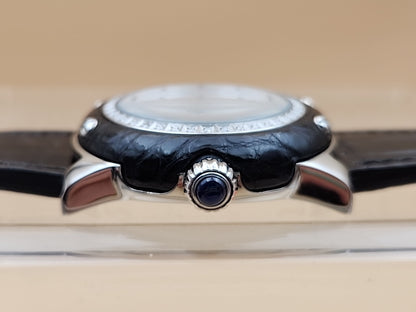 GLAM ROCK Black Alligator Leather/Diamond Bezel/Miami #GR10021 NEW BATTERY