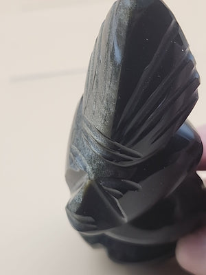 Gold Sheen Obsidian Hand Carved Mayan Aztec Statue