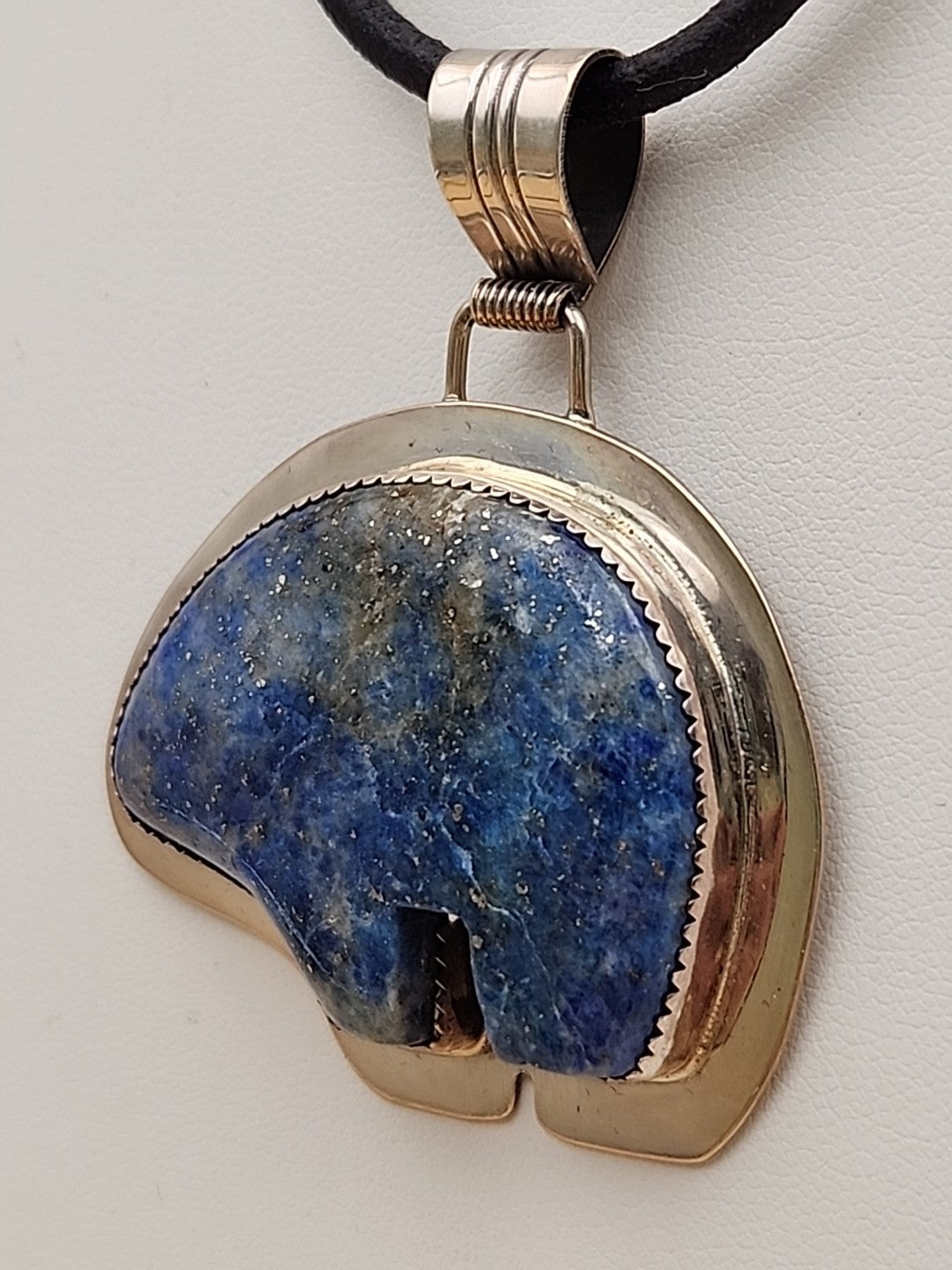 BENJAMIN PIASO NAVAJO Lapis Lazuli Bear/Sterling Silver Navajo Bear Pendant
