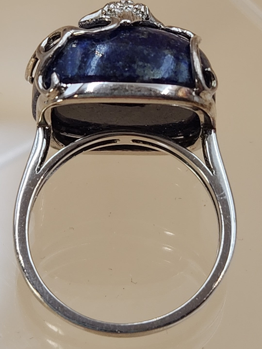 Lapis Lazuli/Sterling Silver/Clear Crystal/Red Garnet Owl Design Ring Size 7.75