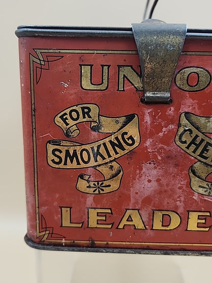 1900's UNION LEADER Antique Cut Plug Tobacco Tin With Lock And Handle