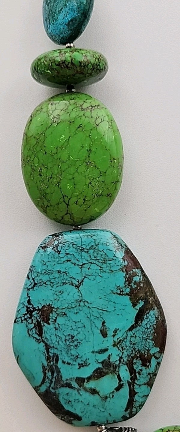 AMY KAHN RUSSELL Original  Green &  Blue Chunky Turquoise 24" Necklace 9.5 OZ TW