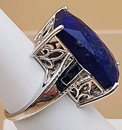 Faceted Lapis Lazuli/Sterling Silver Filagree Ring Size 7