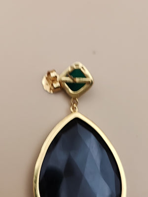 HSN CAROL BRODIE Gold Vermeil Faceted Black & Green Onyx Pear Drop Earrings