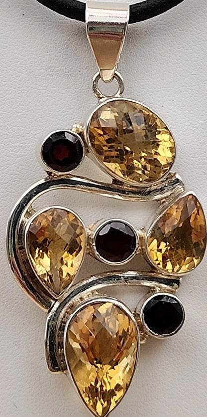 Garnet/Citrine/Sterling Silver Mixed Cut Pendant