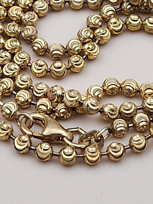 Italian Moon Cut/Gold Plated/Sterling Silver/30" Ball Bead Chain Necklace