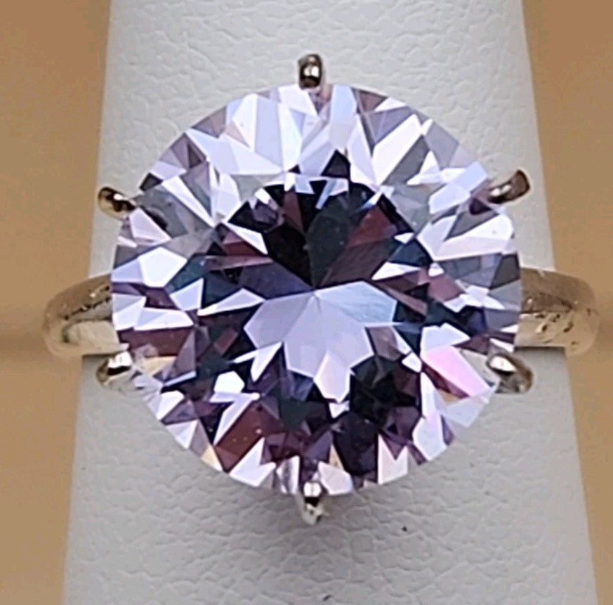 Lavender Cubic Zirconia/Portuguese Cut Solitaire/Sterling Silver  Ring Size 4.75