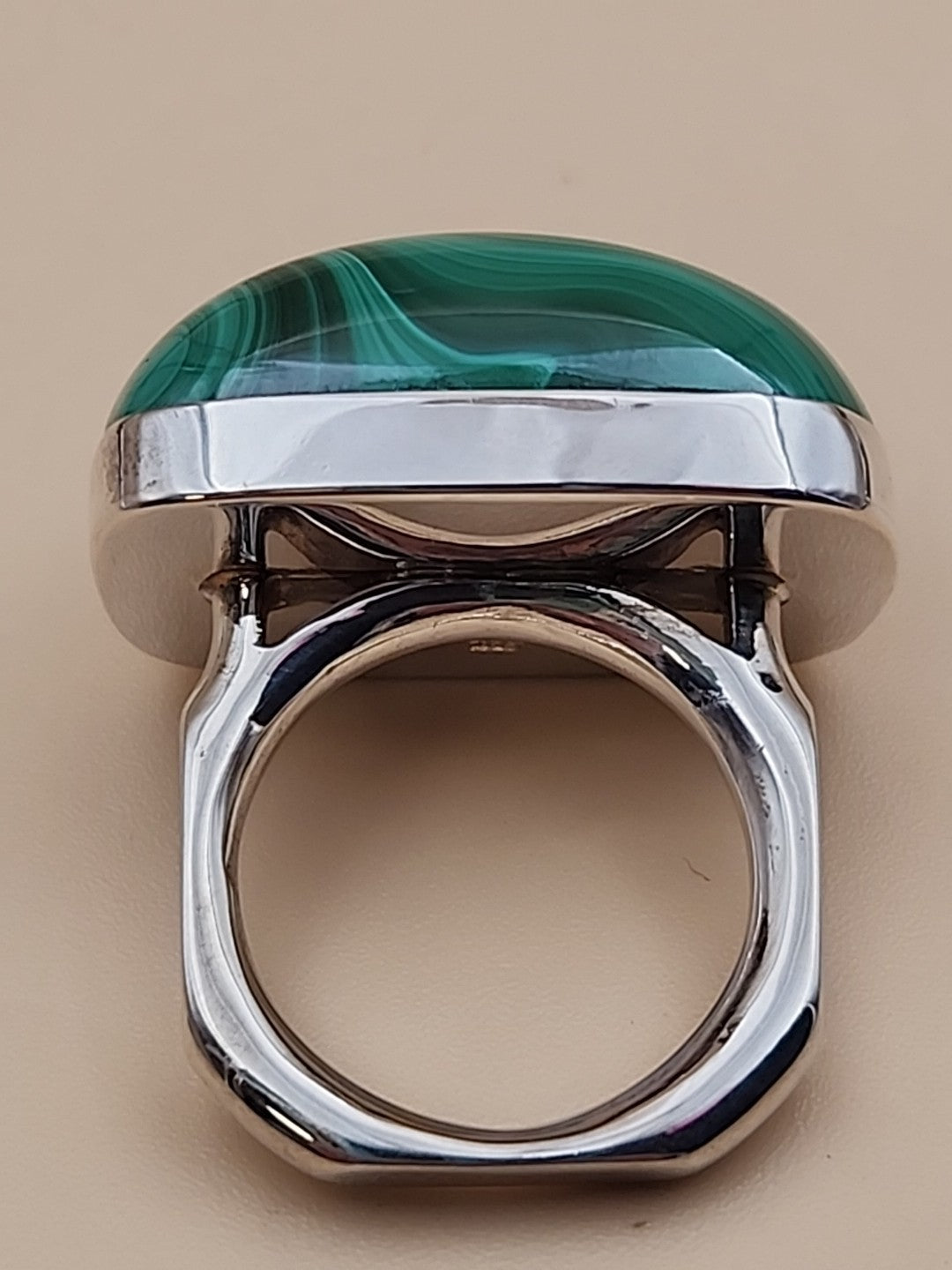 DESERT ROSE TRADING Chunky Square Congo Malachite/Sterling Silver Ring Size 7