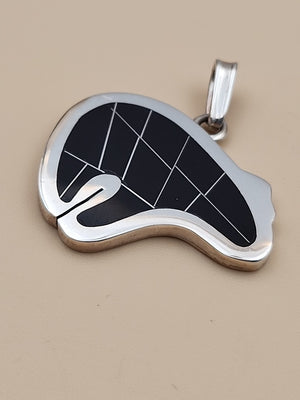 Mexico Southwest Style 950 Fine Silver/ Black Inlaid Onyx Bear Pendant