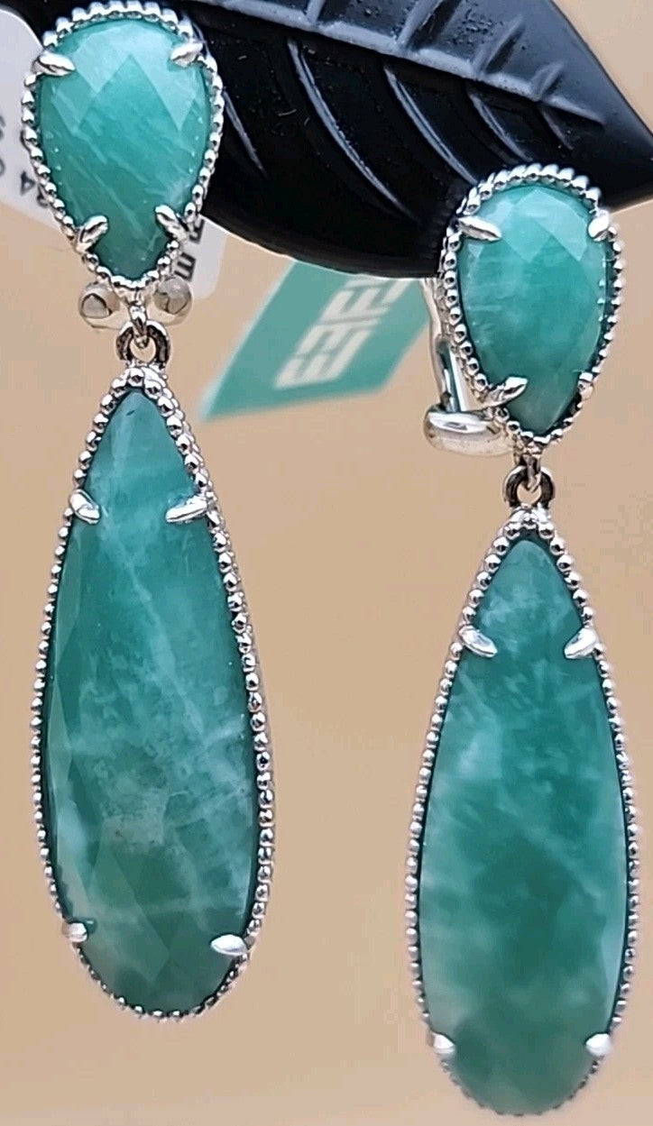 EFFY Faceted Amazonite Pear Shape/Sterling Silver Dangle/Drop Earrings