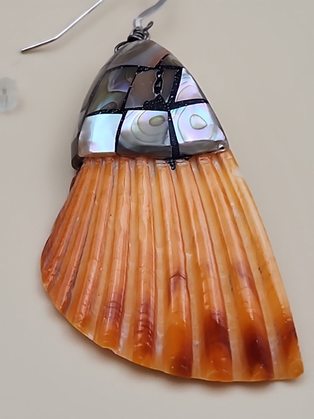 LESLIE TENORIO SANTO DOMINGO Sterling Silver Abalone Inlaid On Shell Earrings