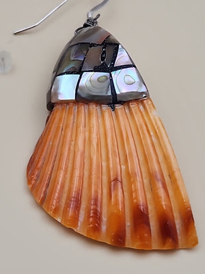 LESLIE TENORIO SANTO DOMINGO Sterling Silver Abalone Inlaid On Shell Earrings